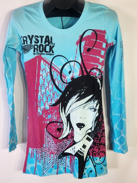 Christian Audigier Tops - Crystal Rock by Christian Audigier Limited Edition #21/1000 Rocker Girl Tee - M